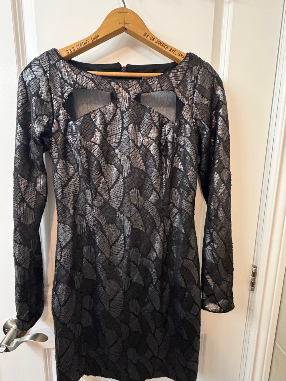 le chateau Black and Silver Sequin Long-Sleeve Dress